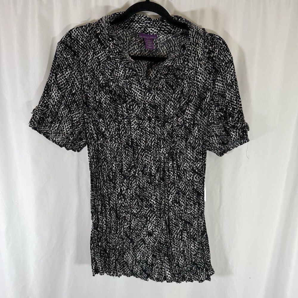 New Beverly Drive Blouse Women's 16/18W Black White Short Sleeve Collared Button